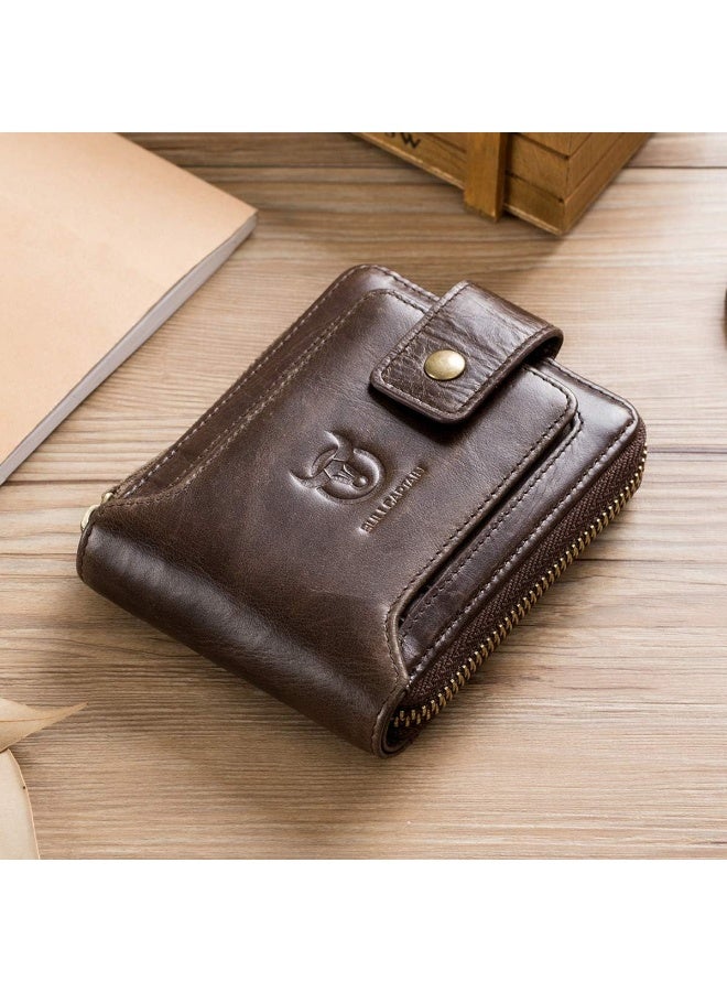 BULLCAPTAIN Men's Wallets, Genuine Leather RFID Blocking Mens Bifold Wallets with Zipper Coin Pocket Casual Men Purse Slim Short Wallet Gift for Father day One_Size, Business & Leisure Wallet - brown - Image 2