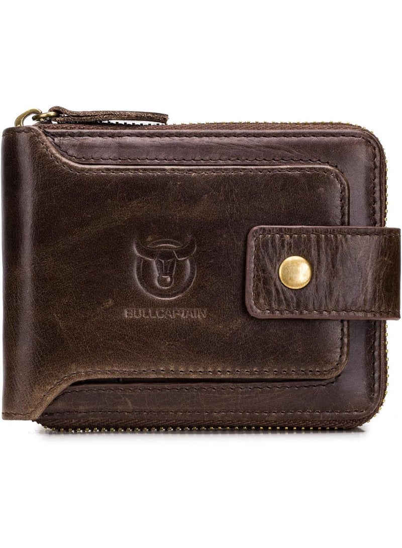 BULLCAPTAIN Men's Wallets, Genuine Leather RFID Blocking Mens Bifold Wallets with Zipper Coin Pocket Casual Men Purse Slim Short Wallet Gift for Father day One_Size, Business & Leisure Wallet - brown - Image 1