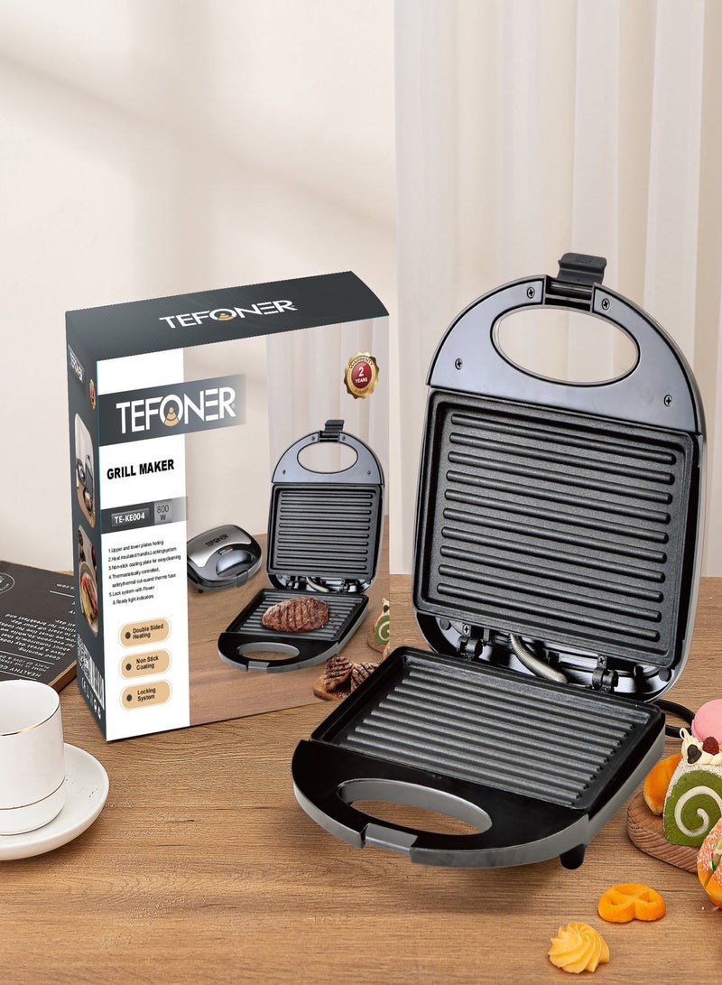 TEFONER Double-sided slatted sandwich warmer. Non-stick sandwich toaster. Sandwich maker with automatic shut-off. Multi-purpose bread toaster. 800W sandwich maker. Safe electric sandwich grill, operates up to 220V. - Image 4