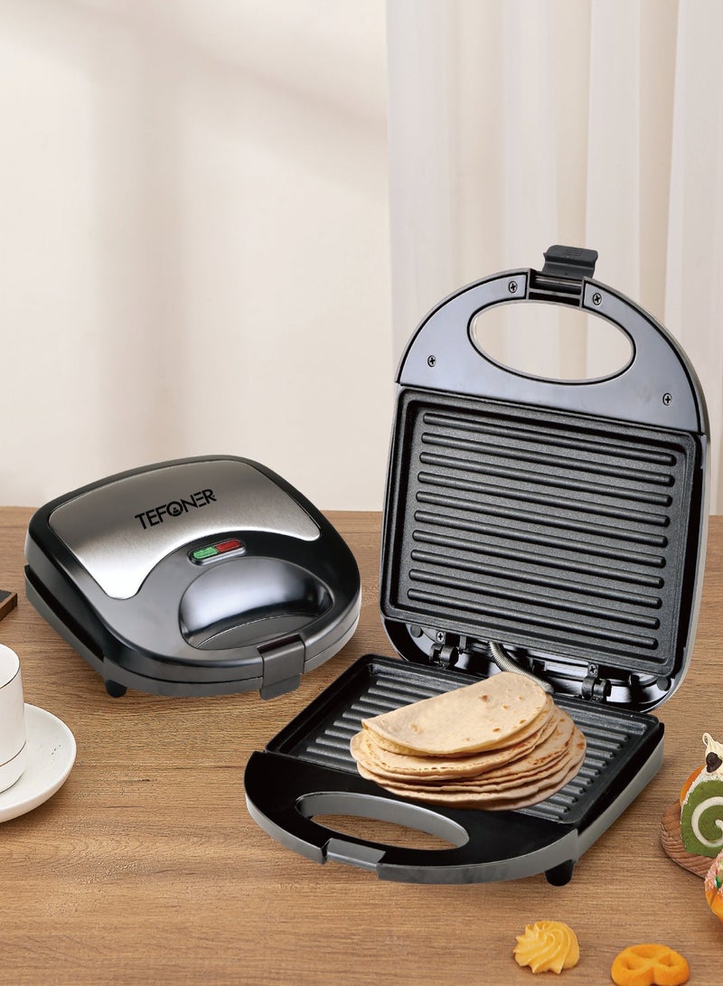 TEFONER Double-sided slatted sandwich warmer. Non-stick sandwich toaster. Sandwich maker with automatic shut-off. Multi-purpose bread toaster. 800W sandwich maker. Safe electric sandwich grill, operates up to 220V. - Image 3