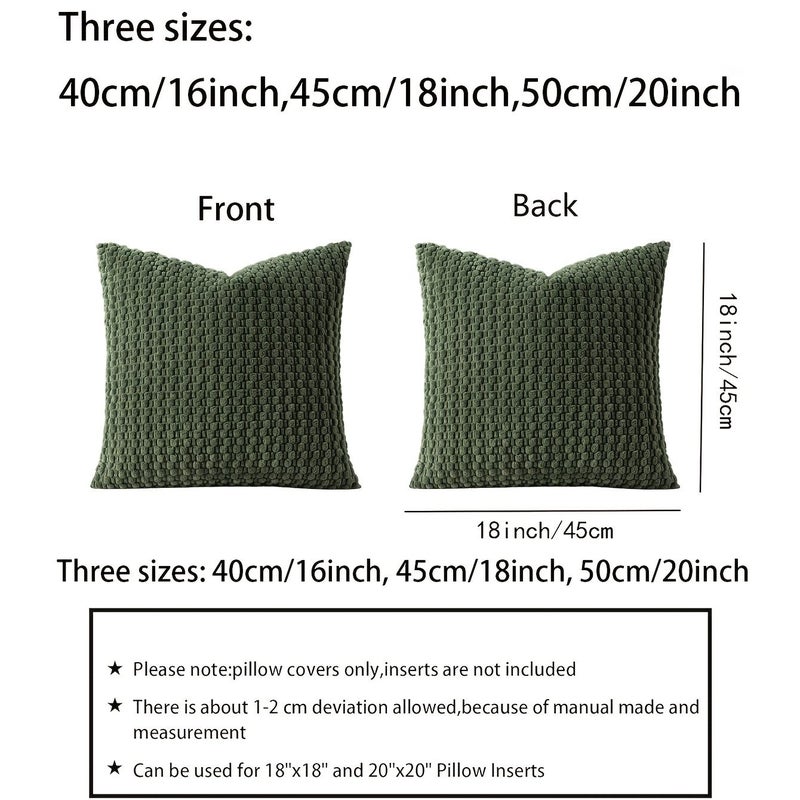 Light Green Corduroy Decorative Throw Pillow Cover 16x16 for Sofa Couch Bed - Image 3