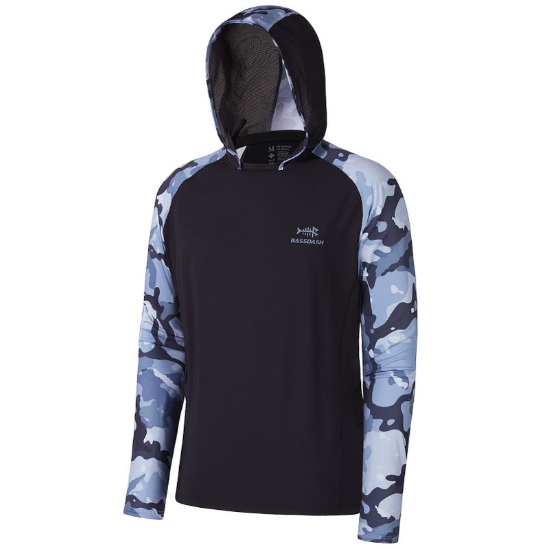 BASSDASH Mens UPF 50 Performance Fishing Shirt Cooling Hoodie Camo Long Sleeve FS17M