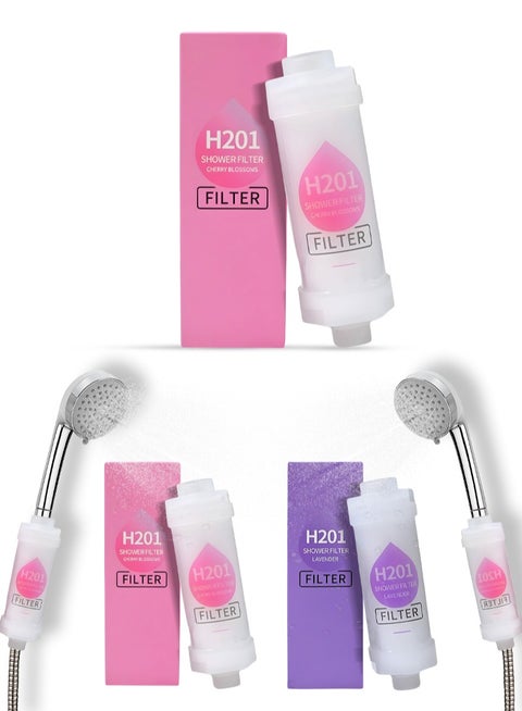 2-Pack Vitamin C Shower Filter Set – Shower Head Filter & Water Purifier, Removes Chlorine & Fluoride, Helps with Dry Skin, Dandruff & Hair Loss (Lavender + Cherry Blossom)