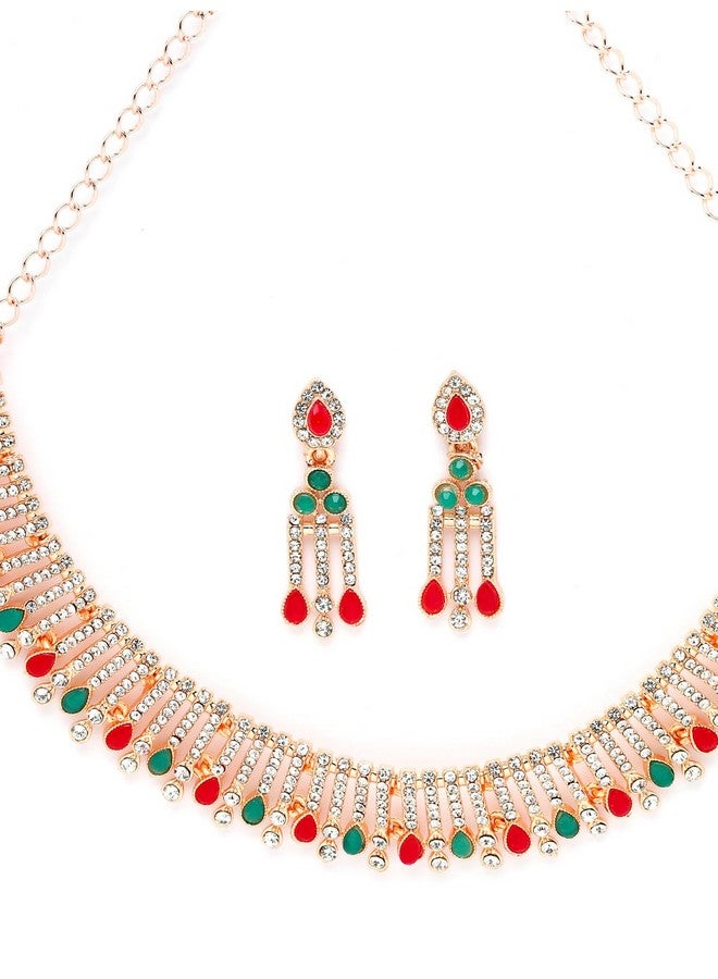 Sukkhi Admirable Fashionable Red-Green Kundan With Ad Stones Collar Bone Necklace Set With Earring And Maangtika | Jewellery Set For Women (NS105488) - Image 5