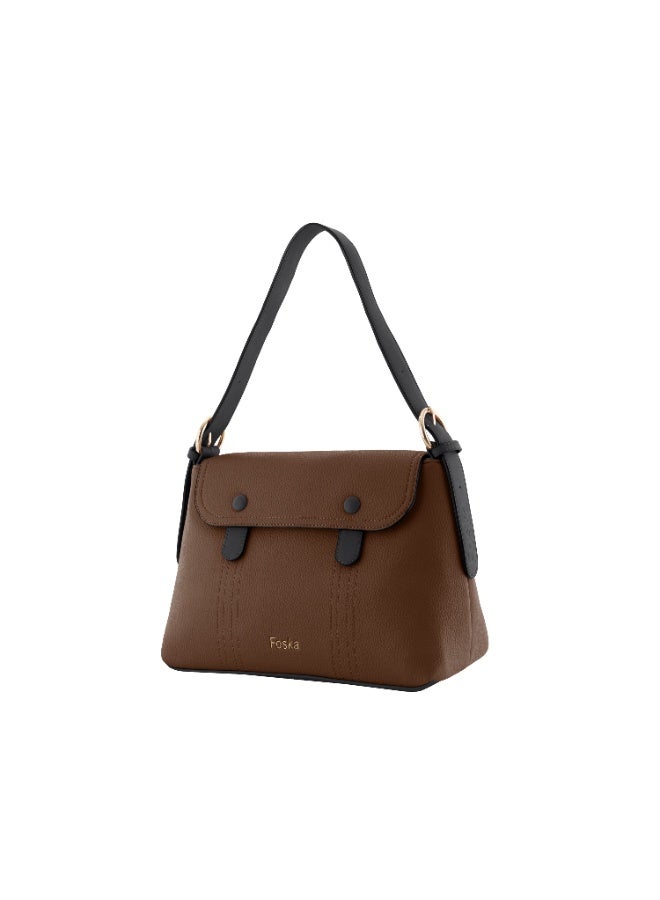 فوسكا شنطة Foska كتف نسائية جلد ناعم – تصميم مستطيل وأنيق لون بني داكن – مقاس 31x20 سم - Image 2