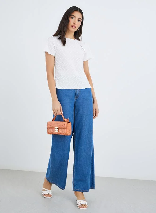 تايك تو Take Two Textured Round Neck T-Shirt