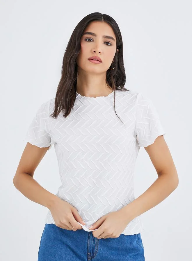 تايك تو Take Two Textured Round Neck T-Shirt
