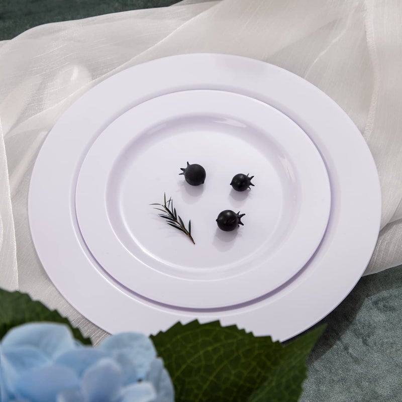 FLOWERCAT 100PCS White Plastic Plates-Heavy Duty White Disposable Plates for Christmas/Easter/Party/Wedding -Serve 50 guests 10.25inch & 7.5inch - Image 3