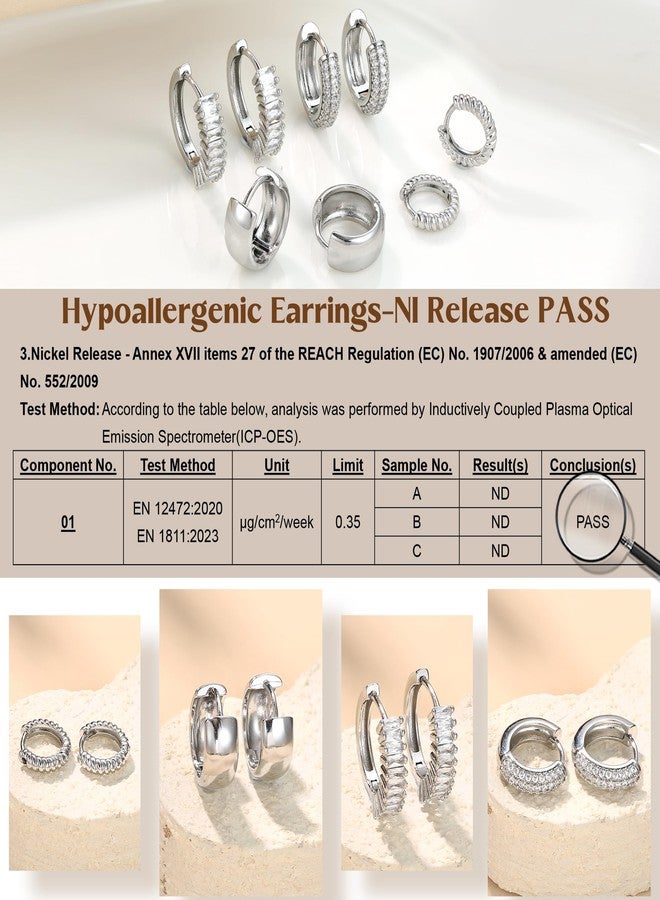 Florideco 4Pairs Small Hoop Earrings for Women Trendy 14K Gold Plated Stackable Chunky Earrings Hypoallergenic Huggie Earring Stacks Lightweight Earring Sets for Multiple Piercing, Brass, Cubic - Image 4