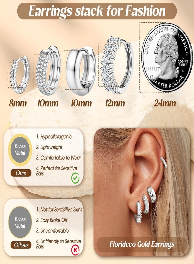 Florideco 4Pairs Small Hoop Earrings for Women Trendy 14K Gold Plated Stackable Chunky Earrings Hypoallergenic Huggie Earring Stacks Lightweight Earring Sets for Multiple Piercing, Brass, Cubic - Image 5
