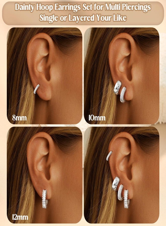 Florideco 4Pairs Small Hoop Earrings for Women Trendy 14K Gold Plated Stackable Chunky Earrings Hypoallergenic Huggie Earring Stacks Lightweight Earring Sets for Multiple Piercing, Brass, Cubic - Image 3