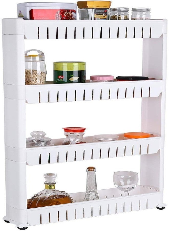 istore Plastic 4 Layer Slim Side Space Saving Storage Organizer Rack Holder with Wheels for Kitchen, Bedroom, Bathroom & Living Room Unbreakable Plastic, White - Image 1