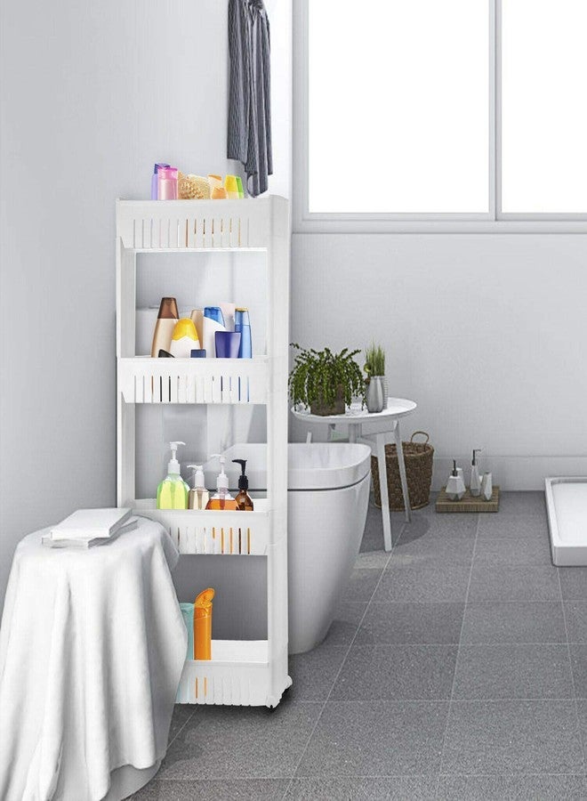 istore Plastic 4 Layer Slim Side Space Saving Storage Organizer Rack Holder with Wheels for Kitchen, Bedroom, Bathroom & Living Room Unbreakable Plastic, White - Image 5