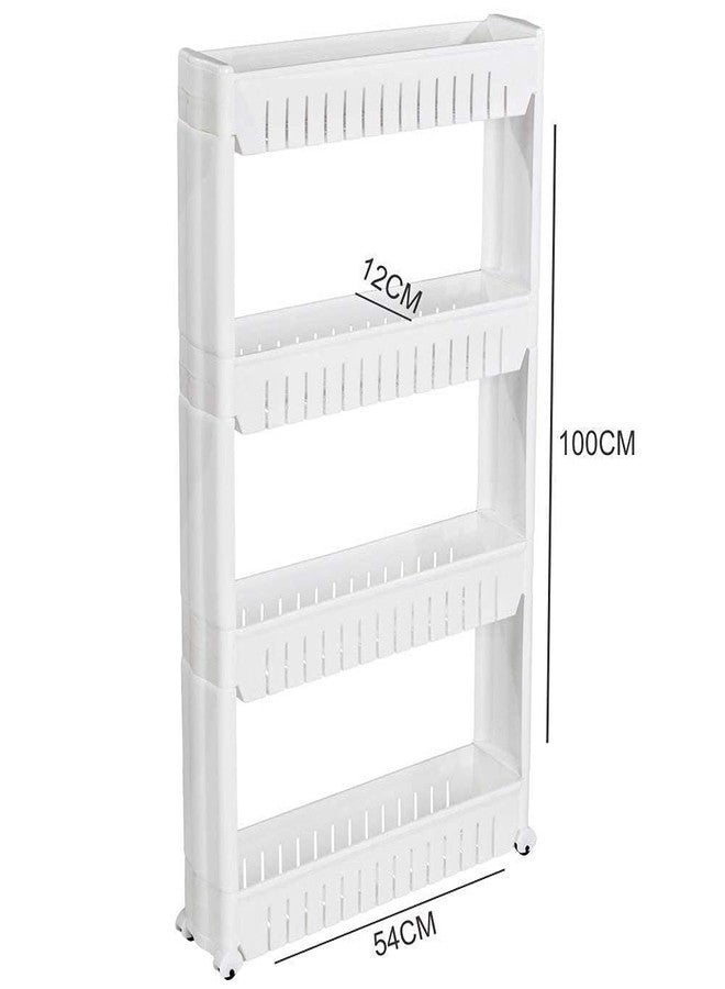 istore Plastic 4 Layer Slim Side Space Saving Storage Organizer Rack Holder with Wheels for Kitchen, Bedroom, Bathroom & Living Room Unbreakable Plastic, White - Image 2