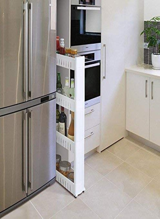 istore Plastic 4 Layer Slim Side Space Saving Storage Organizer Rack Holder with Wheels for Kitchen, Bedroom, Bathroom & Living Room Unbreakable Plastic, White - Image 3