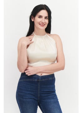 NA-KD Women Halter Neck Sleeveless Plain Top, Beige  - Image 1