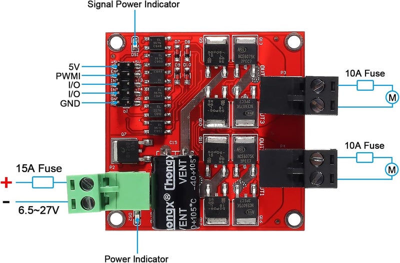 AITIAO 2Pcs L298 Dual H Bridge Motor Speed Controller 160W 12V 24V DC Motor Driver DC 6.5V-27V 7A PWM Motor Regulator Board Electric Motor Control Module Industrial with Optocoupler Isolation - Image 4