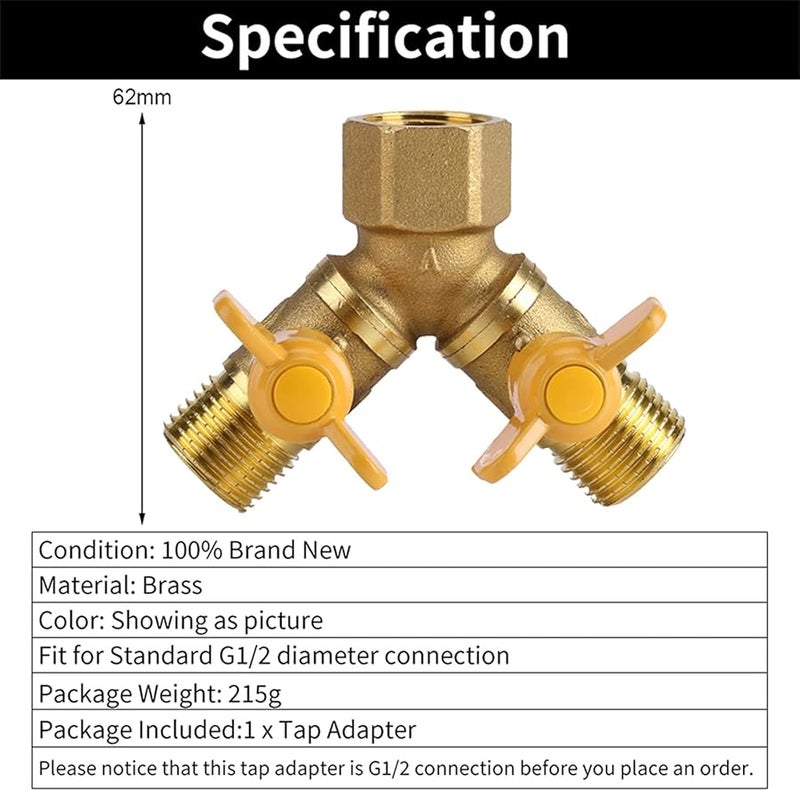 Brass 2 Way Garden Tap Adapter Dual Faucet Connector For Patio Lawn Irrigation - Image 3
