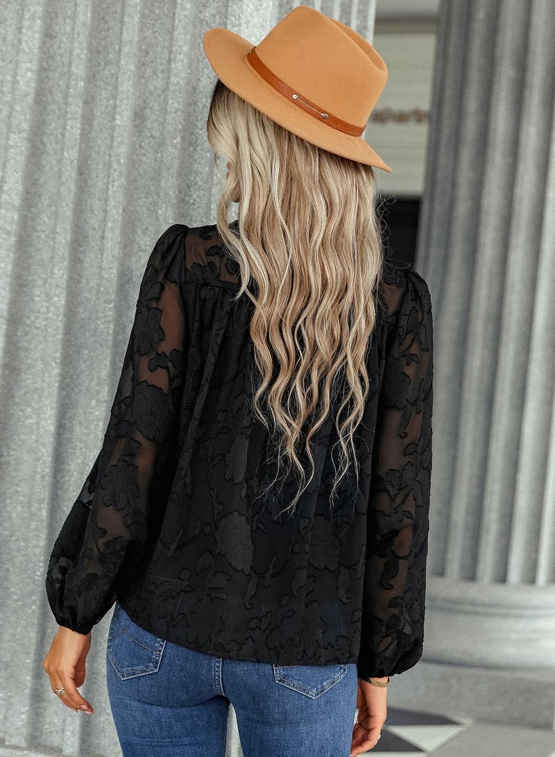 Loquat Solid round neck pullover shirt loose shirt Black  - Image 2