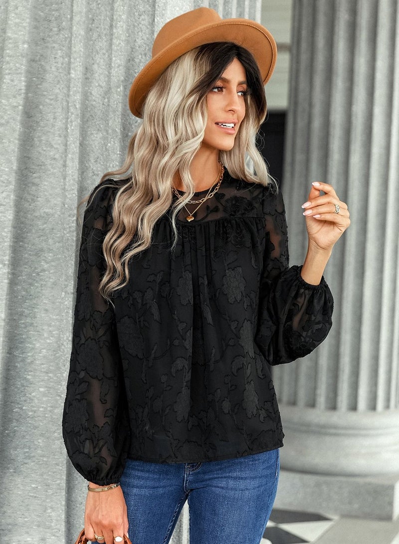 Loquat Solid round neck pullover shirt loose shirt Black  - Image 1