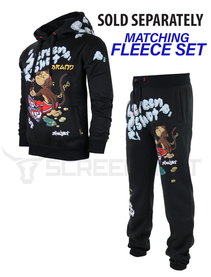 SCREENSHOT-H1171 Mens Urban Hip Hop Premium Streetwear Fleece Hoodie - Smoke Pipe Cartoon Character Monkey Embroidery Patch Pullover Sweatshirt-Black-Small - Image 5