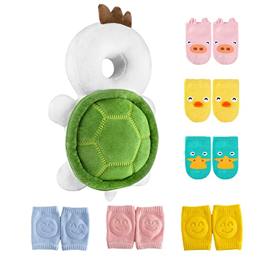 Mounting UP Toddler Head Protector Adjustable Backpack Safety Pad for Infants & Crawling, Includes Knee Pads & Socks - Tortoise HX WZ S7 - Image 1