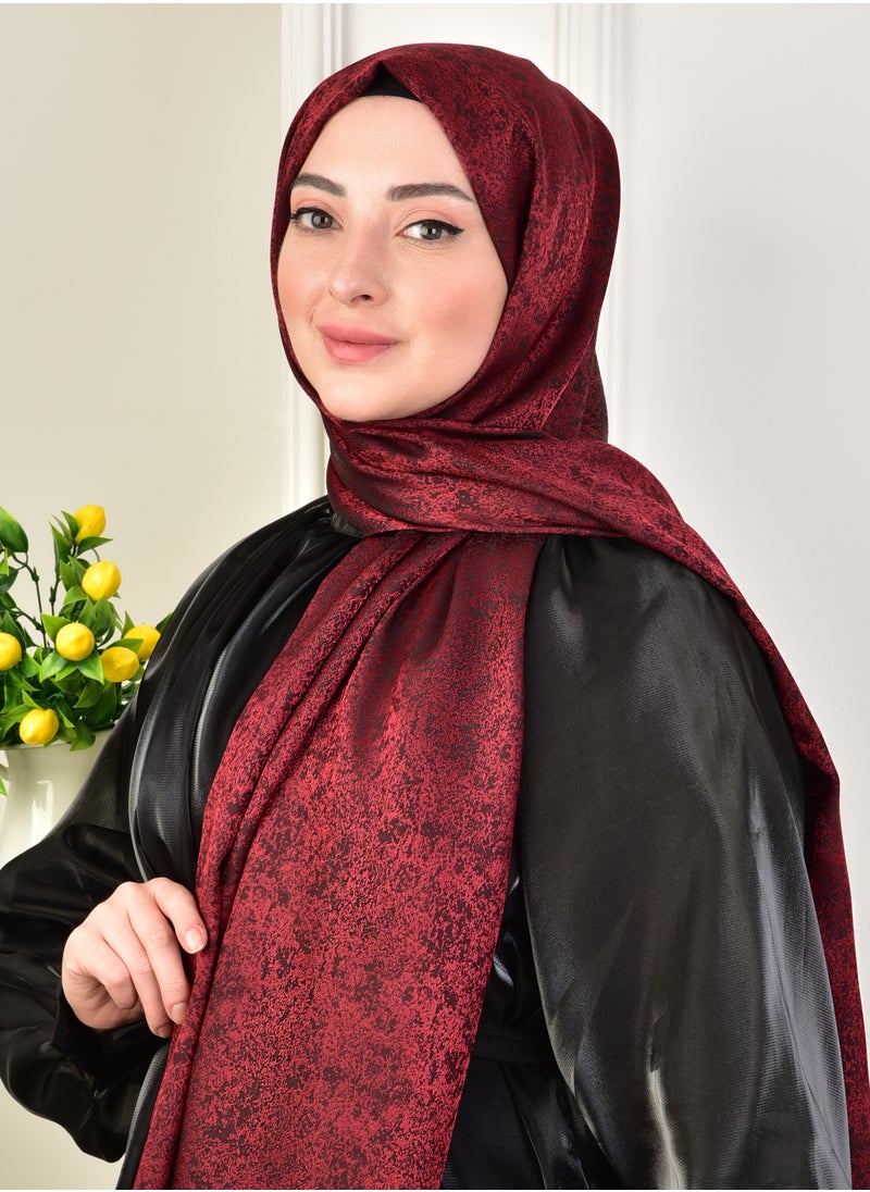 بوردان ابيك - حجاب جاكار بنقشة المرمر باللون الخمري – بمقاس 75 × 190 سم. لمسة خفيفة من اللمعان، قوام متماسك، وتصميم مقاوم للانزلاق لمظهر راقٍ وثابت. مصنوع في تركيا. - Image 1