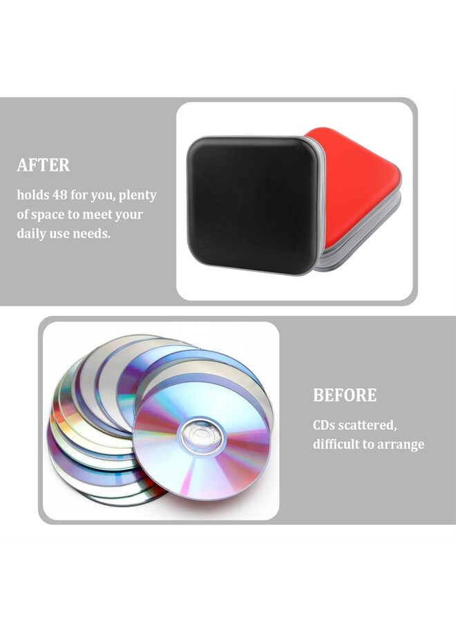 CD Case 48 Capacity Portable CD Storage Binder CD Holder for Car Storing DVD/VCD Disc Car Accessories Zippered CD Holder CD Organizer Case for Car,Home,Travel,Office (Color : Black) - Image 3