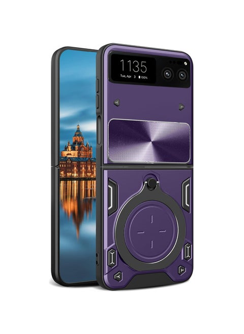 Motorola Razr 40 5G Purple Mobile Phone Case Cover, Slide Camera Lens Cover, 360°Rotating Kickstand Ring, Bumper Shockproof Phone Case，Compatible with Car Magnetic Mount