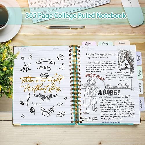 Amanple Spiral Notebook, 365 Page Hardcover Leather Notebook Journal, Large B5 Lined Journal for Women Men, College Ruled Notebooks for Work School, Journals for Writing, 24pcs Index Tabs, 8" x 10", Teal - Image 2
