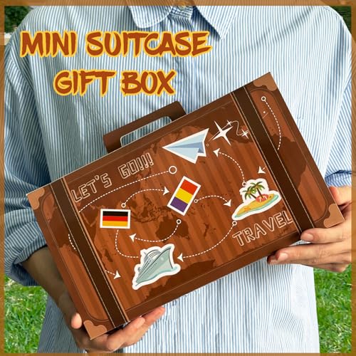 8HREST 6 Pcs Large Vintage Travel Suitcase Box Travel Party Decorations Paperboard Suitcases Gift Box Decorative Set of 3 Small Stackable Storage Chests Decor for Themed Party Favors Brown - Image 3