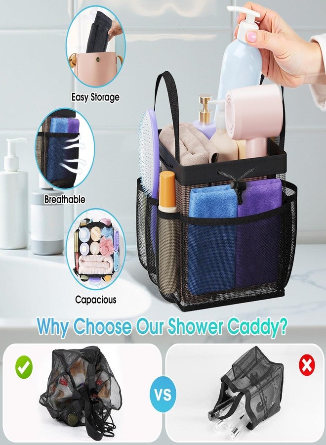 SmartTrends Mesh Shower Caddy Portable with Drawstring, 1 Main Compartment+ 7 Pockets, College Dorm Room Essentials for Girls, Shower Organizer Hanging Bag for Beach, Camp, Swim, Gym, Travel(Black) - Image 3