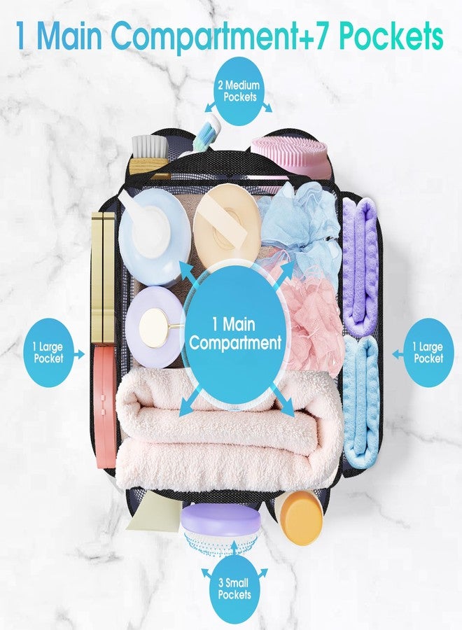 SmartTrends Mesh Shower Caddy Portable with Drawstring, 1 Main Compartment+ 7 Pockets, College Dorm Room Essentials for Girls, Shower Organizer Hanging Bag for Beach, Camp, Swim, Gym, Travel(Black) - Image 2