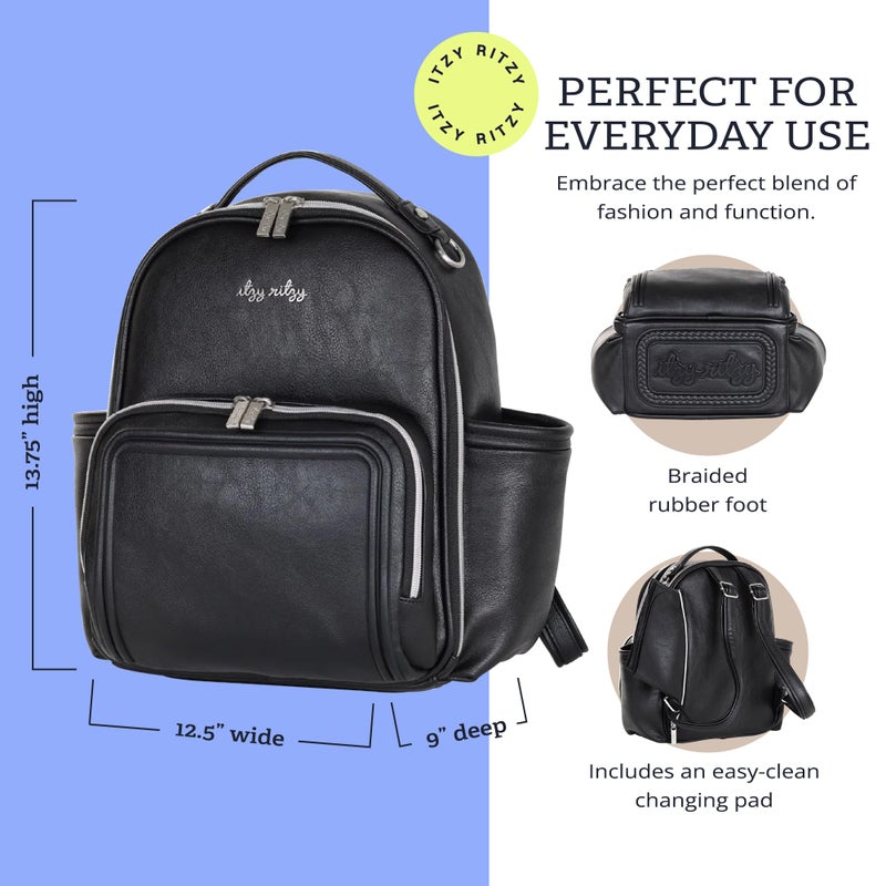 Itzy Ritzy Mini Diaper Bag Backpack â€“ Chic, Compact Mini Plus Backpack with Changing Pad, 10 Pockets (6 Internal, 4 External), Grab-Top Handle & Rubber Feet (Black w/Silver Hardware) - Image 5
