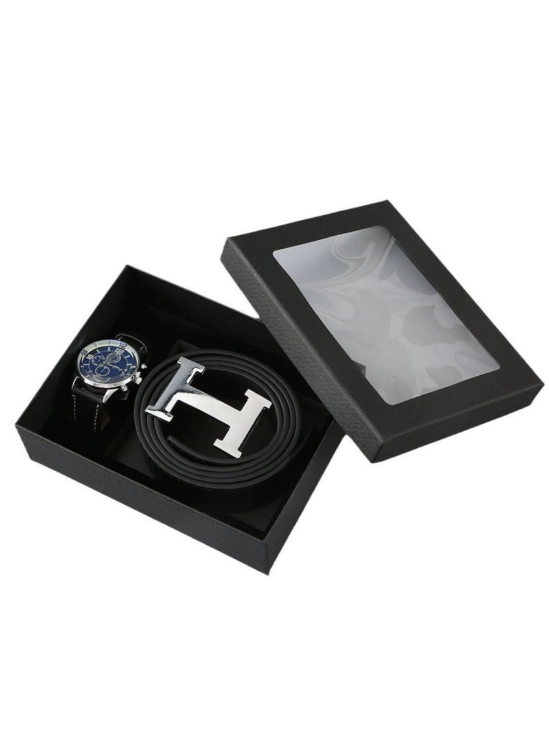 3 Piece set Black color Gift Combo for Men，With Belts, Watches and Gift Boxes - Image 1