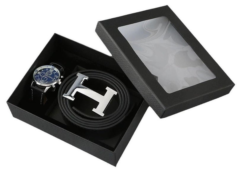 3 Piece set Black color Gift Combo for Men，With Belts, Watches and Gift Boxes - Image 1