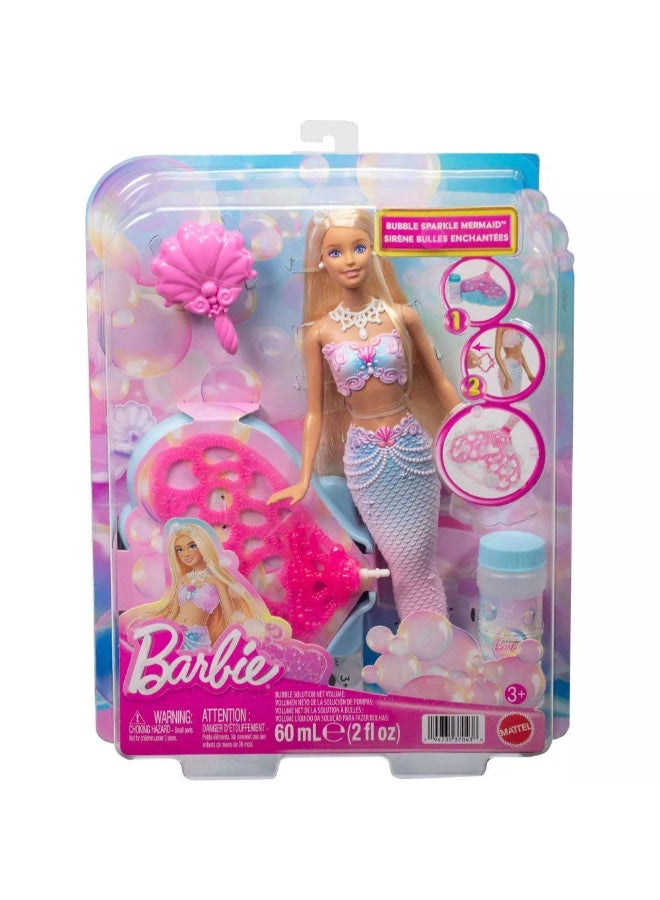 Barbie Bubble Sparkle Mermaid Doll With Bubble Solution (60 ml) - Image 1