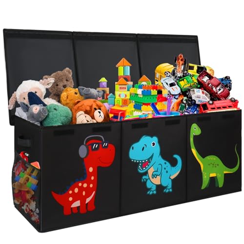 Mabahoo Extra Large Toy Box Chest Collapsible Sturdy Kids Storage Organizer Bins with Lids Black Dinosaur Toy Chest for Boys Girls 40x16x16 Toy Storage Bin Boxes for Playroom Bedroom Nursery - Image 1
