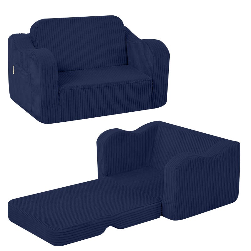MeMoreCool Toddler Corduroy Chair â€“ 2-in-1 Foldable Sofa Bed, Navy | Ages 1â€“3, Lightweight & Compact, Washable Cover for Nursery & Travel - Image 1