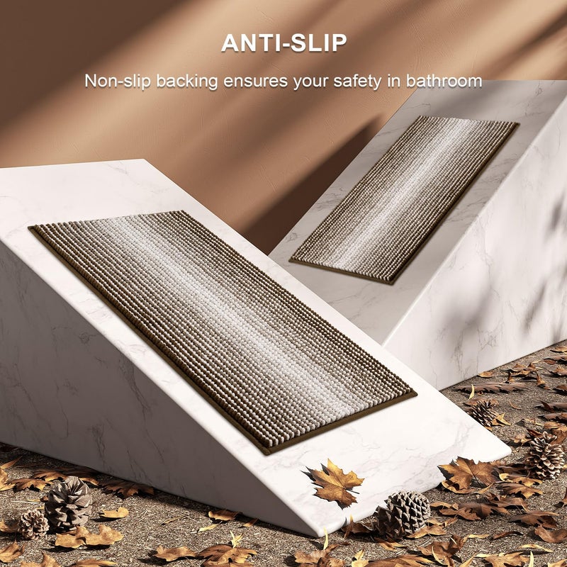 BSICPRO Bathroom Rugs and Mats Sets, 2 Piece Thick Absorbent Chenille Bath Mat Rug Set Non Slip, Soft Shaggy Bath Room Floor Mats for Bathroom, Machine Washable (Brown, 20" x 32" Plus 16" x 24") - Image 5