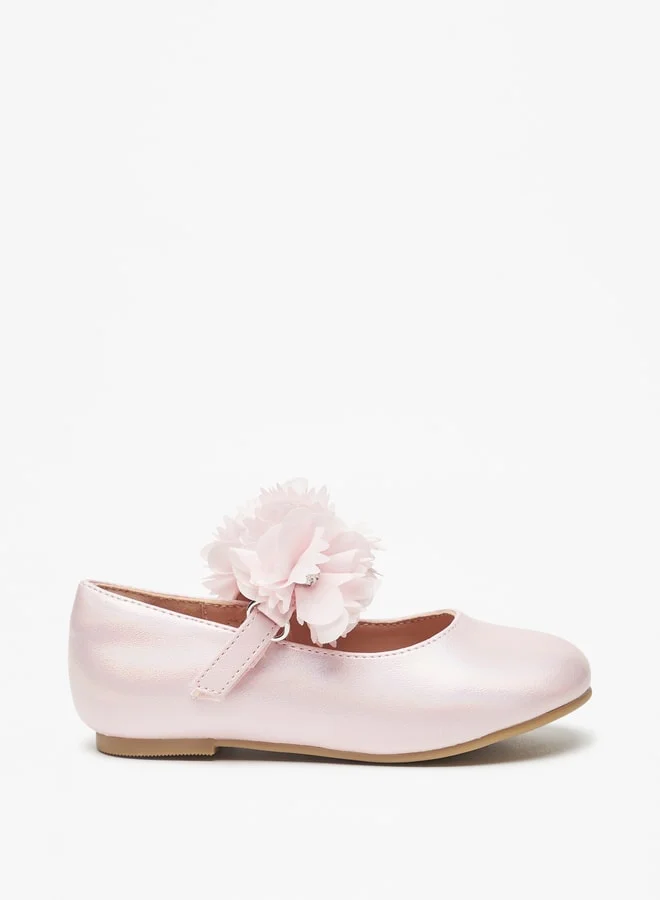JUNIORS Girls Floral Accent Ballerina Shoes With Hook And Loop Closure