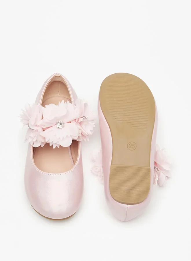 JUNIORS Girls Floral Accent Ballerina Shoes With Hook And Loop Closure