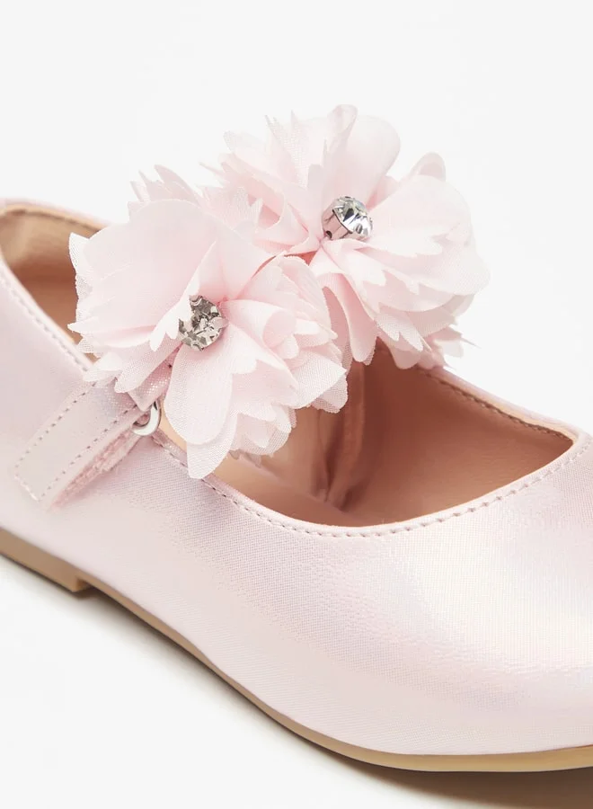 JUNIORS Girls Floral Accent Ballerina Shoes With Hook And Loop Closure