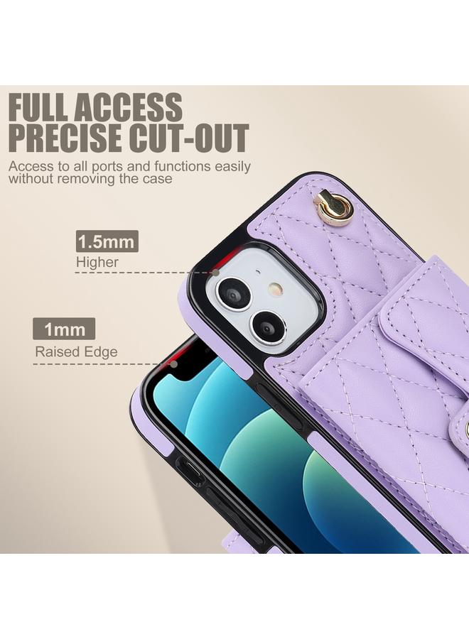 Zaboon Case For iPhone 12 mini Crossbody Rhombic Horizontal Wallet Leather Phone Case - Image 4