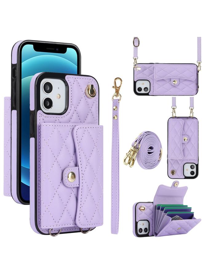 Zaboon Case For iPhone 12 mini Crossbody Rhombic Horizontal Wallet Leather Phone Case - Image 1