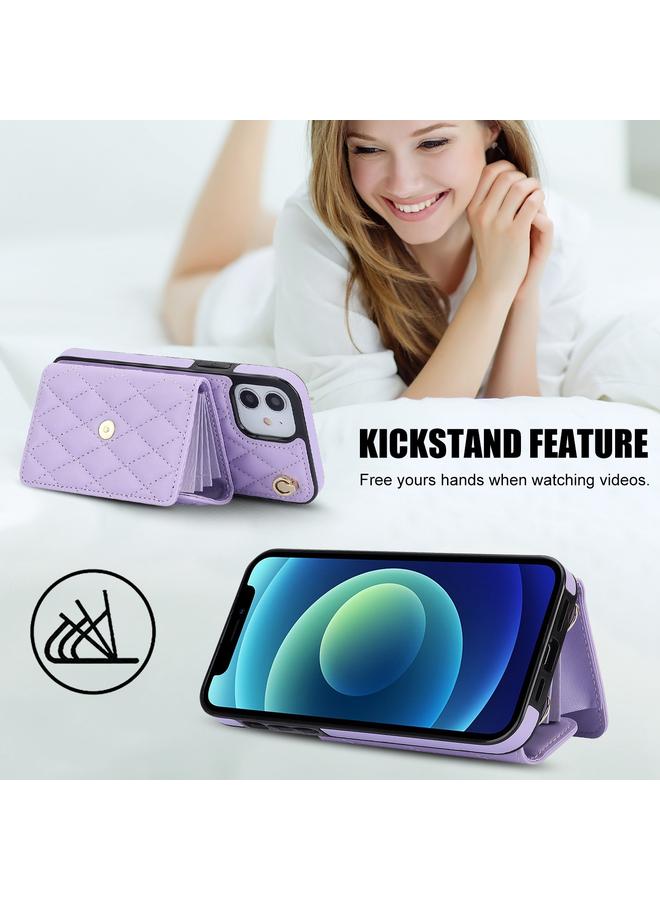 Zaboon Case For iPhone 12 mini Crossbody Rhombic Horizontal Wallet Leather Phone Case - Image 3