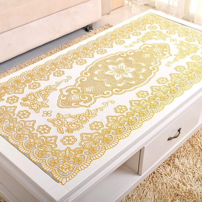 USTIDE Vinyl Tablecloth Gold Sequin PVC Table Cloth EcoFriendly Waterproof Table Overlays Oblong Stain Resistant Table Runner 236X472