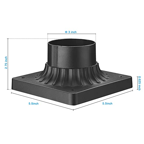 Darkaway Outdoor Post Light Base Mount, Post Light Adapter 3'' Pier Mount Base with Matte Black Finish for Deck Porch Patio, 5.5" W x 5.5" D x 2.75''H (1Pack, Black) - Image 2