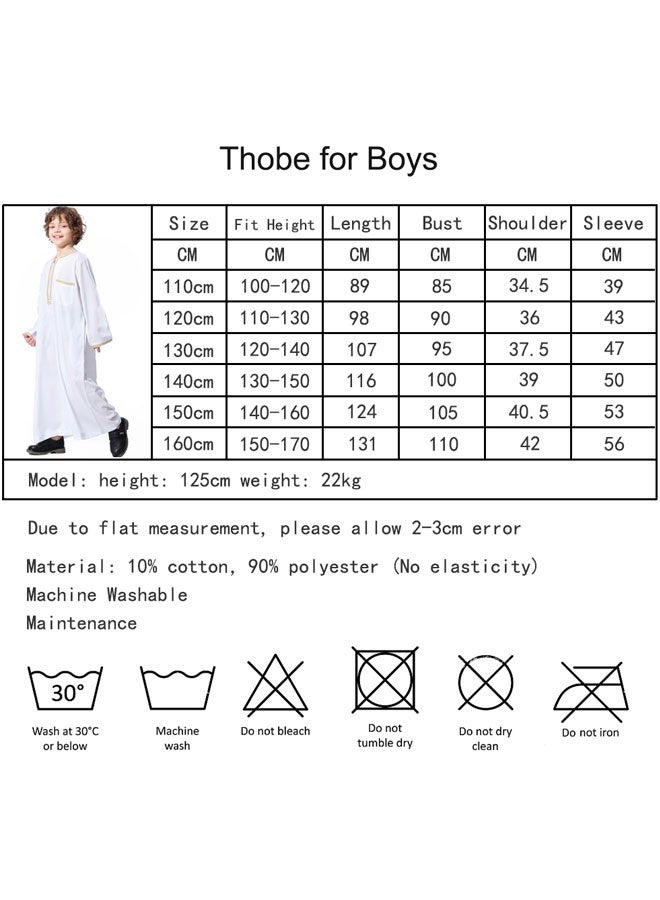 Kids Thobe for Muslim Boys Long Sleeve Kaftan Embroidered Crew Collar Robe with Zipper and Pockets Islamic Arabic Abaya Clothes(120CM) - Image 2