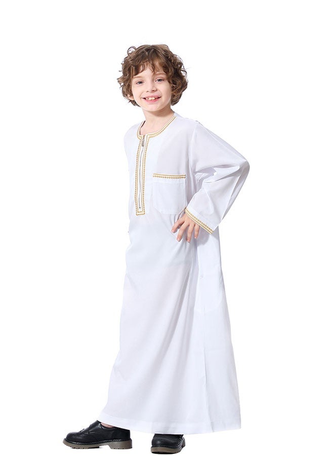 Kids Thobe for Muslim Boys Long Sleeve Kaftan Embroidered Crew Collar Robe with Zipper and Pockets Islamic Arabic Abaya Clothes(120CM) - Image 4